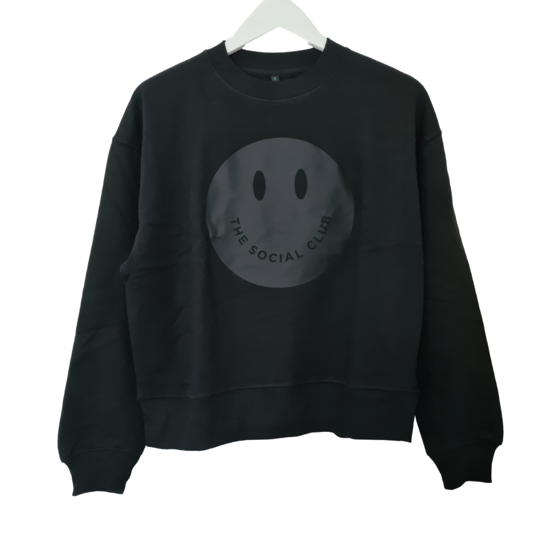 Boxy Black on BLACK Happy Face 100 Organic Sweatshirt