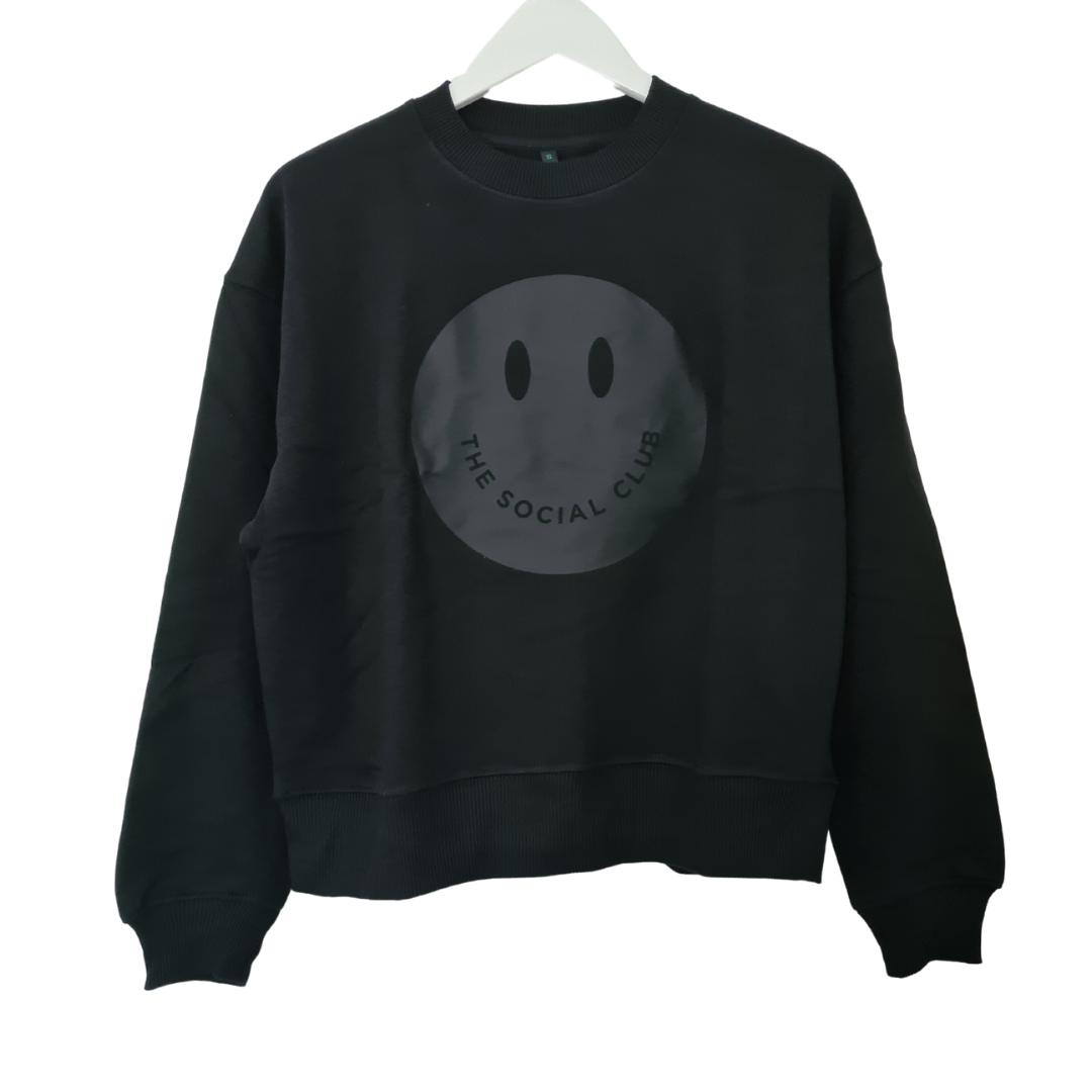 Boxy Black on BLACK Happy Face 100% Organic Sweatshirt