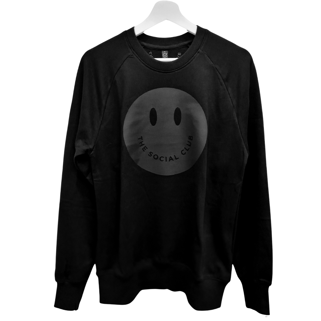 Unisex - Black on Black Happy Face Sweatshirt - 100% Organic Cotton