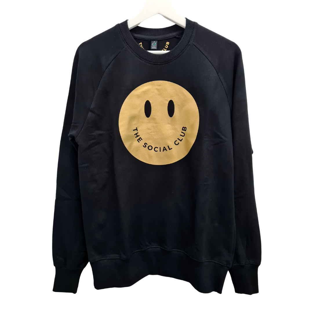 Unisex - Black & Gold Happy Face Sweatshirt - 100% Organic Cotton