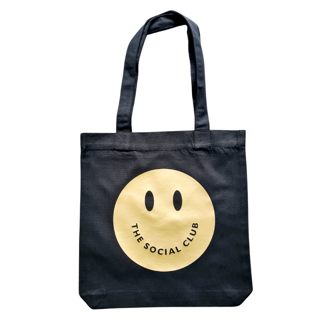 Black & Gold Happy-Face 100% Recycled Tote Bag