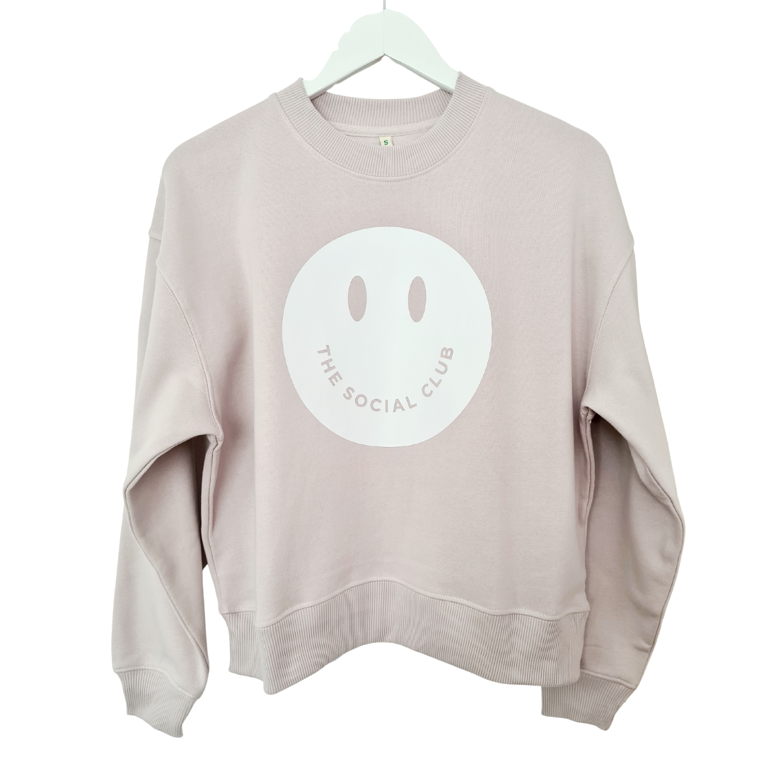 Dusky Pastel-Rose & White Happy Face 100% Organic Boxy Sweatshirt