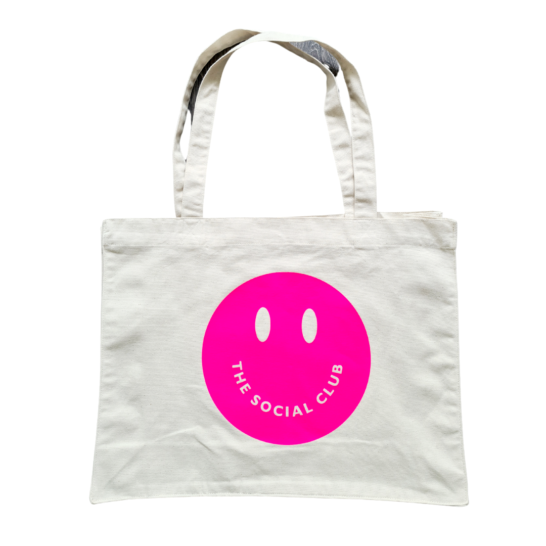 CREAM & NEON PINK RECYCLED SHOPPER BAG