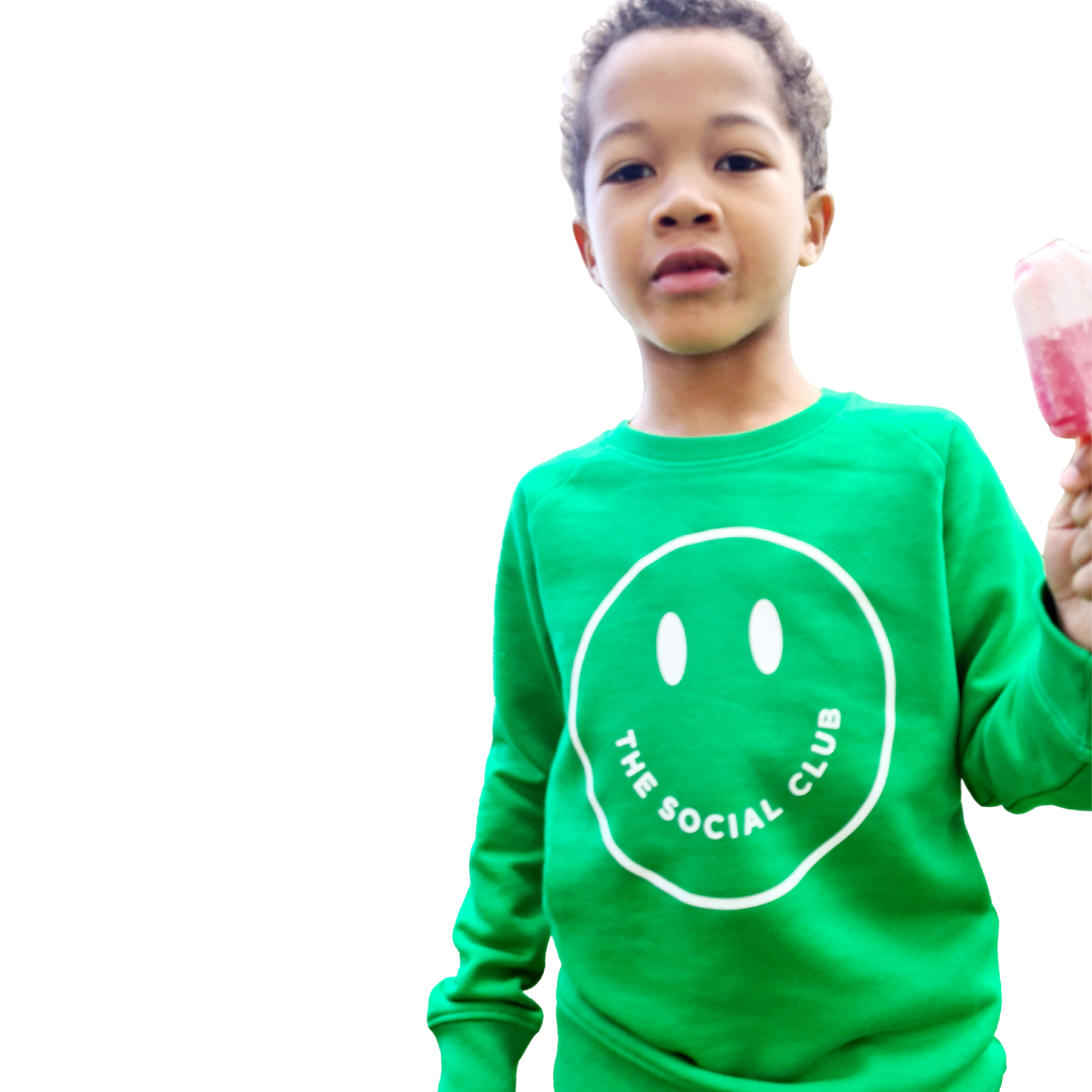 KIDS Green & White Happy | 100% Organic Sweatshirt