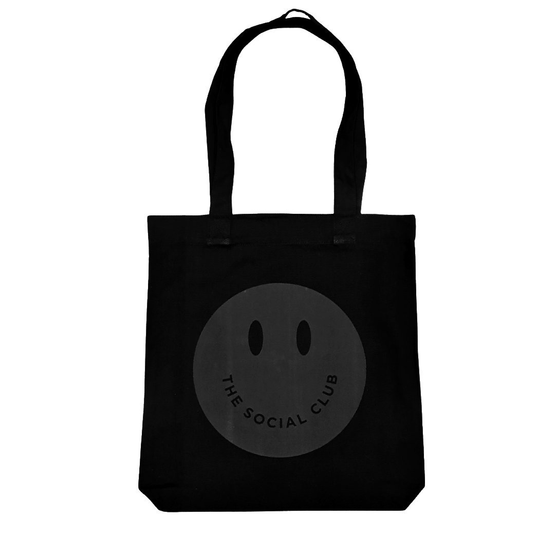 Black on Black Happy-Face 100% Recycled Tote Bag