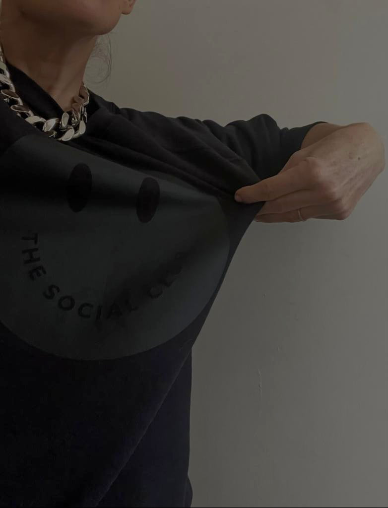Unisex - Black on Black Happy Face Sweatshirt - 100% Organic Cotton